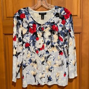 White House | Black Market 3/4 sleeve floral cardigan size L